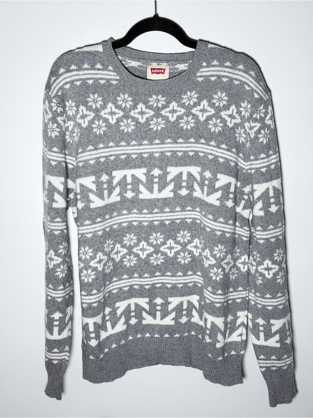 Levi's Gray & White Patterned Fair Isle Crewneck Sweater - Men's